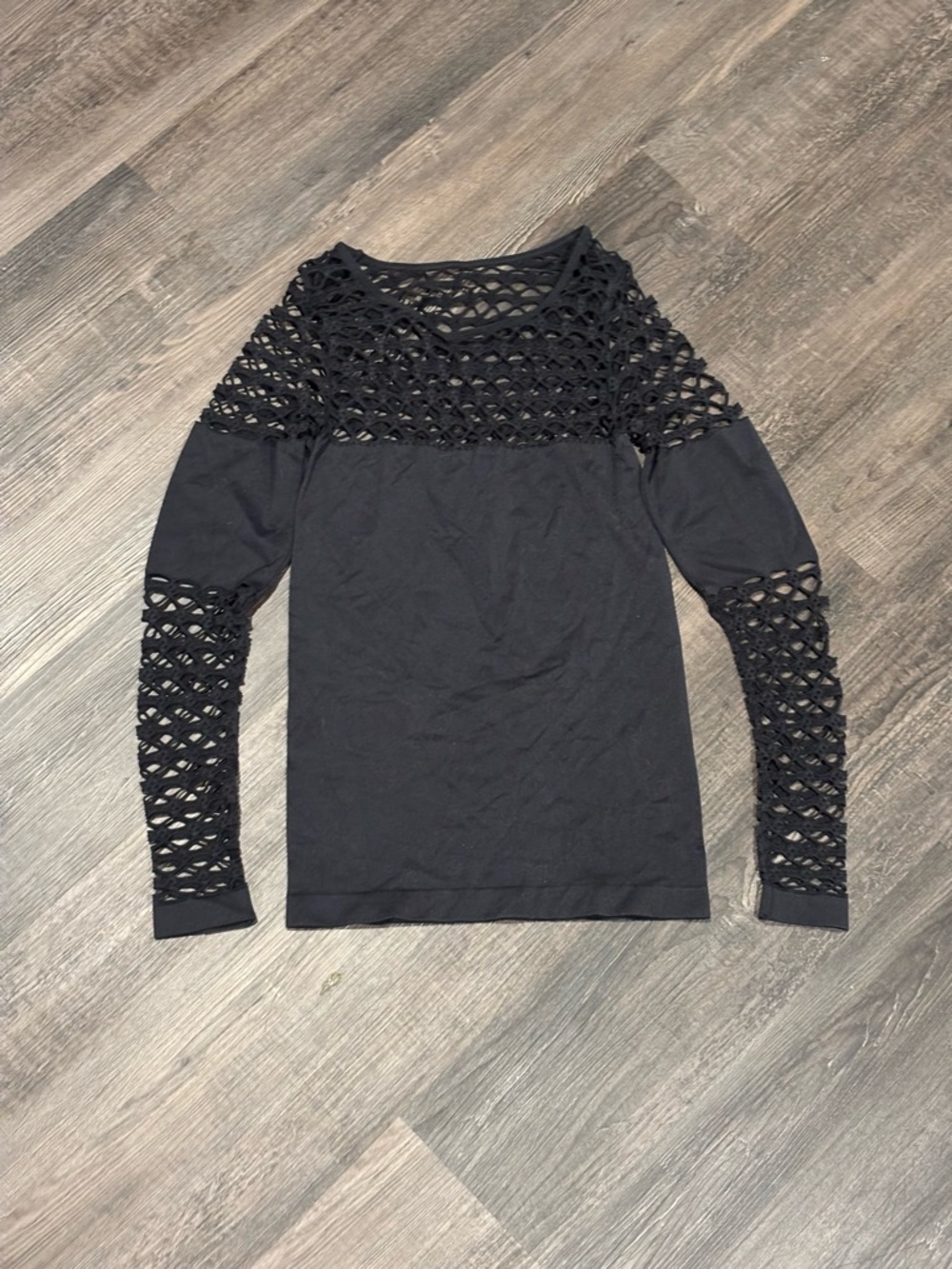 VENUS Black Long Sleeve Knit Top with Lattice Cutouts